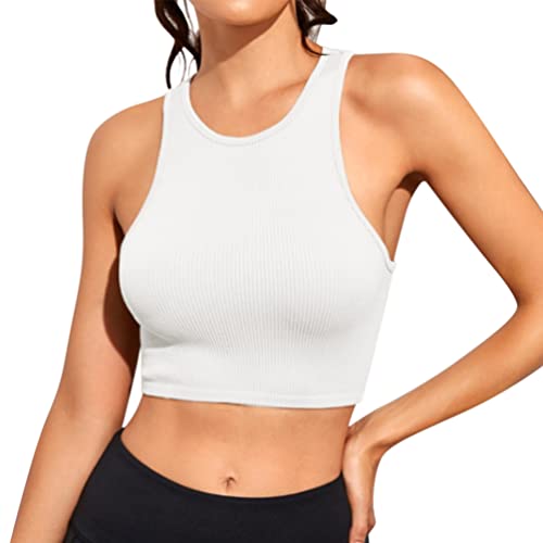 Minetom Damen Tank Top Sexy Tiefer V Ausschnitt Crop Tops Sommer Ärmellose Sport Basic Shirt Camisole Oberteile D Weiß S von Minetom