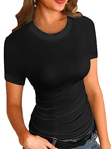 Minetom Damen Tank Top Sommer Strickshirts Strickoberteil Top Ärmellose Shirt Basic Oberteile Solid Round Neck Ribbed F Schwarz 46 von Minetom