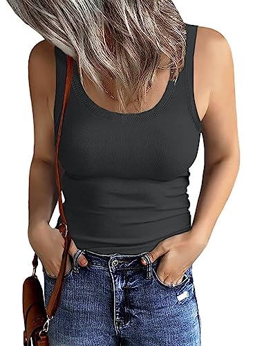 Minetom Damen Tank Top mit Knöpfen Sommer Tops Gerippte Ärmellose Oberteile Sexy Elegant V-Ausschnitt Tanktops Casual Henley Bluse Lässige Lose Geknöpfte Camisole D Schwarz S von Minetom