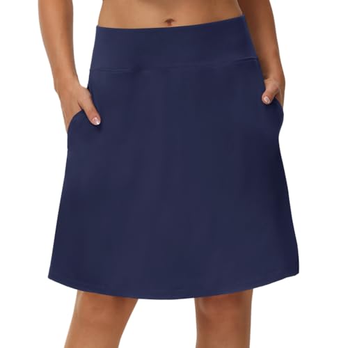 Minetom Damen Tennisrock Mit Innenhose Hosenrock Mit Taschen Und Verstellbare Kordelzug Sommer Knielanger Sports Skort Golfrock Outdoorrock A Marine M von Minetom