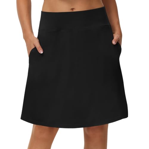 Minetom Damen Tennisrock Mit Innenhose Hosenrock Mit Taschen Und Verstellbare Kordelzug Sommer Knielanger Sports Skort Golfrock Outdoorrock A Schwarz M von Minetom