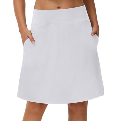 Minetom Damen Tennisrock Mit Innenhose Hosenrock Mit Taschen Und Verstellbare Kordelzug Sommer Knielanger Sports Skort Golfrock Outdoorrock A Weiß S von Minetom
