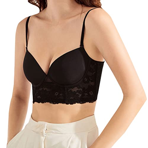 Minetom Damen Tiefen Rückenausschnitt BH Spitzen Push Up Bralette Bustier Unterwäsche Rückenfreier Bra für Kleid Rückenfrei Hochzeitskleider A Schwarz 85B von Minetom