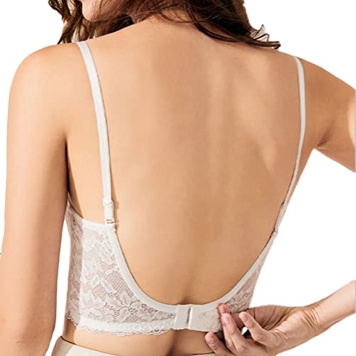 Minetom Damen Tiefen Rückenausschnitt BH Spitzen Push Up Bralette Bustier Unterwäsche Rückenfreier Bra für Kleid Rückenfrei Hochzeitskleider A Weiß 70A von Minetom