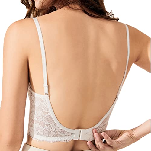 Minetom Damen Tiefen Rückenausschnitt BH Spitzen Push Up Bralette Bustier Unterwäsche Rückenfreier Bra für Kleid Rückenfrei Hochzeitskleider A Weiß 75A von Minetom