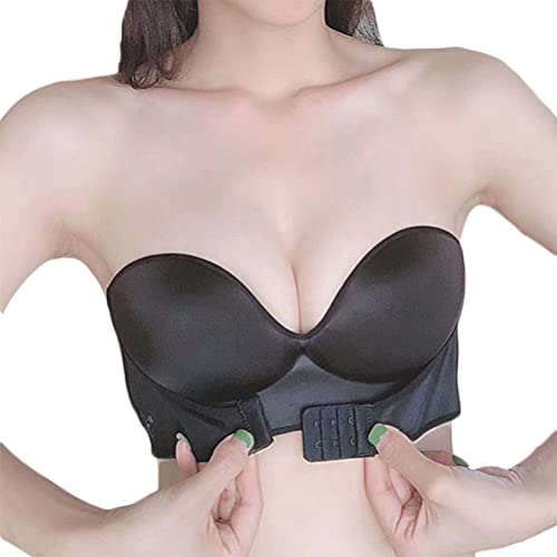 Minetom Damen Trägerloser Gepolster BH Atmungsaktiv Stretch Ohne Bügel Bra Frauen Frontverschluss Jeden Tag Top Push Up Lingerie Bandeau A Schwarz 70A von Minetom