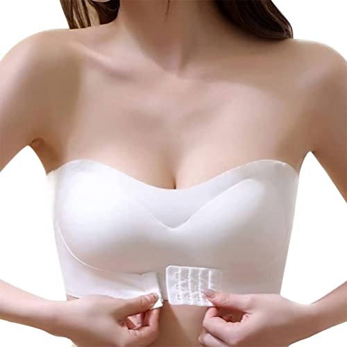 Minetom Damen Trägerloser Gepolster BH Atmungsaktiv Stretch Ohne Bügel Bra Frauen Frontverschluss Jeden Tag Top Push Up Lingerie Bandeau B Weiß 75B von Minetom