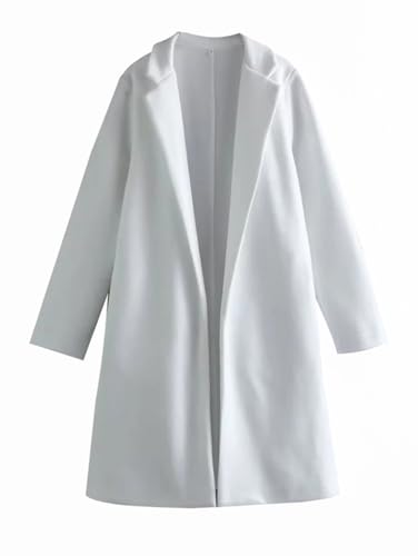 Minetom Damen Trenchcoat Herbst Winter Mantel Lange Elegante Einfarbig Revers Winterjacke Wintermantel Langarm Warme Jacke A Weiß L von Minetom