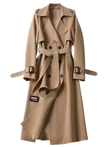 Minetom Damen Trenchcoat Zweireiher Langer Mantel Jacke Wintermantel Elegant Einfarbig Revers Knöpfe Windbreaker Übergangsmantel mit Gürtel A Khaki XXL Minetom Damen Trenchcoat Zweireiher Langer Mantel Jacke Wintermantel Elegant Einfarbig Revers Knöpfe Windbreaker Übergangsmantel mit Gürtel A Khaki XXL von Minetom