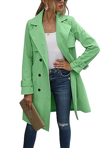 Minetom Damen Trenchcoat Zweireiher Langer Mantel Klassische Herbst Frühling Jacke Winddichter Mantel A Grün M von Minetom