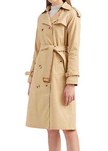 Minetom Damen Trenchcoat Zweireiher Langer Mantel Übergangsjacke Klassische Herbst Frühling Jacke Winddichter Übergangsmantel C Khaki XS von Minetom