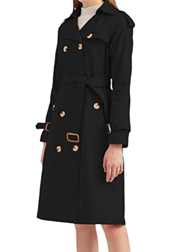 Minetom Damen Trenchcoat Zweireiher Langer Mantel Übergangsjacke Klassische Herbst Frühling Jacke Winddichter Übergangsmantel C Schwarz XS von Minetom