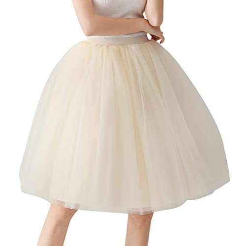 Minetom Damen Tüllrock 50Er Rockabilly Petticoat Retro Tutu Ballet Cosplay Prom Abendkleider Karneval Unterrock Rock Kurz Tanzen Minirock Mesh Ballettrock A Beige One Size von Minetom