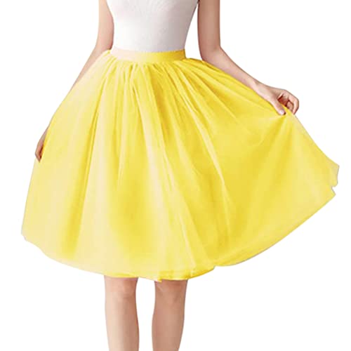 Minetom Damen Tüllrock 50Er Rockabilly Petticoat Retro Tutu Ballet Cosplay Prom Abendkleider Karneval Unterrock Rock Kurz Tanzen Minirock Mesh Ballettrock A Gelb One Size von Minetom