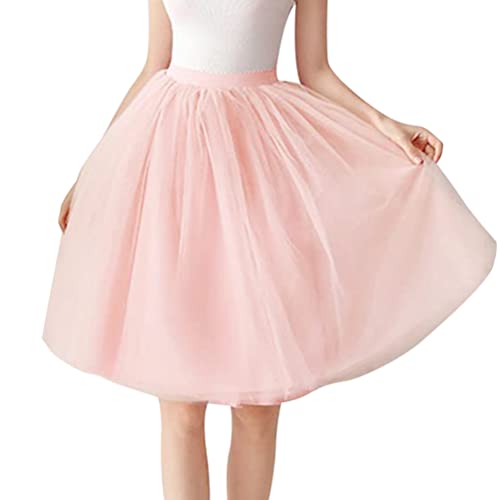 Minetom Damen Tüllrock 50Er Rockabilly Petticoat Retro Tutu Ballet Cosplay Prom Abendkleider Karneval Unterrock Rock Kurz Tanzen Minirock Mesh Ballettrock A Rosa 01 One Size von Minetom