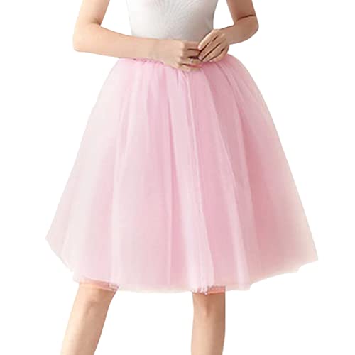 Minetom Damen Tüllrock 50Er Rockabilly Petticoat Retro Tutu Ballet Cosplay Prom Abendkleider Karneval Unterrock Rock Kurz Tanzen Minirock Mesh Ballettrock A Rosa 02 One Size von Minetom