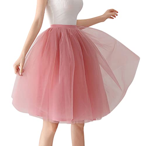 Minetom Damen Tüllrock 50Er Rockabilly Petticoat Retro Tutu Ballet Cosplay Prom Abendkleider Karneval Unterrock Rock Kurz Tanzen Minirock Mesh Ballettrock A Rosa 03 One Size von Minetom