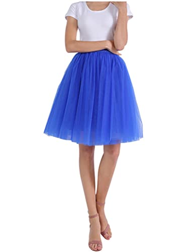 Minetom Damen Tüllrock Rockabilly Tutu Rock Hohe Taille Ballett Unterrock Kurz Petticoat Vintage Karneval Party Knielang Unterrock Skirt Dunkelblau L von Minetom