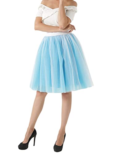 Minetom Damen Tüllrock Rockabilly Tutu Rock Hohe Taille Ballett Unterrock Kurz Petticoat Vintage Karneval Party Knielang Unterrock Skirt Hellblau XL von Minetom