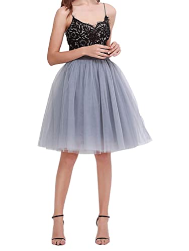 Minetom Damen Tüllrock Rockabilly Tutu Rock Hohe Taille Ballett Unterrock Kurz Petticoat Vintage Karneval Party Knielang Unterrock Skirt Hellgrau L von Minetom