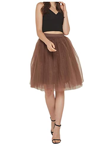 Minetom Damen Tüllrock Rockabilly Tutu Rock Hohe Taille Ballett Unterrock Kurz Petticoat Vintage Karneval Party Knielang Unterrock Skirt Kaffee M von Minetom