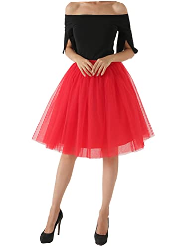 Minetom Damen Tüllrock Rockabilly Tutu Rock Hohe Taille Ballett Unterrock Kurz Petticoat Vintage Karneval Party Knielang Unterrock Skirt Rot L von Minetom