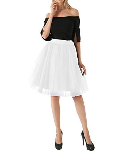 Minetom Damen Tüllrock Rockabilly Tutu Rock Hohe Taille Ballett Unterrock Kurz Petticoat Vintage Karneval Party Knielang Unterrock Skirt Weiß XL von Minetom