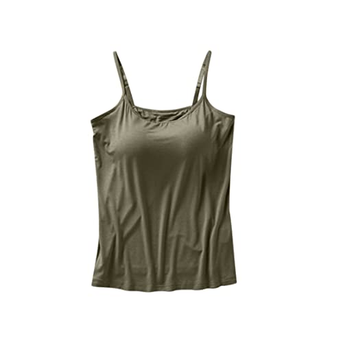 Minetom Damen Unterhemd BH-Hemd Basic Ärmellos Eingebauter BH Bügelloser Gepolstert Camisole Tops Slim Fit Shirt Oberteil Tank Tops B Grün XXL von Minetom