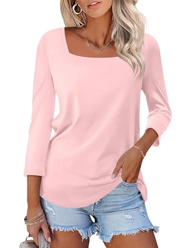 Minetom Damen V-Ausschnitt 3/4 Ärmel Tops Casual Shirts Basic Sommer Tees, B Pfirsichrosa, XX-Large von Minetom