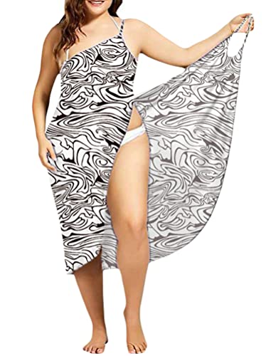 Minetom Damen V-Ausschnitt Lang Kleid Sommer Bikini Cover Up Wickelkleid Bademantel Handtuch Reise Spa Schwimmen Druck Strandkleider A Schwarz XXL von Minetom