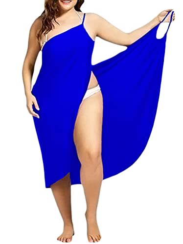 Minetom Damen V-Ausschnitt Lang Kleid Sommer Bikini Cover Up Wickelkleid Bademantel Handtuch Reise Spa Schwimmen Einfarbig Strandkleider B Blau L von Minetom