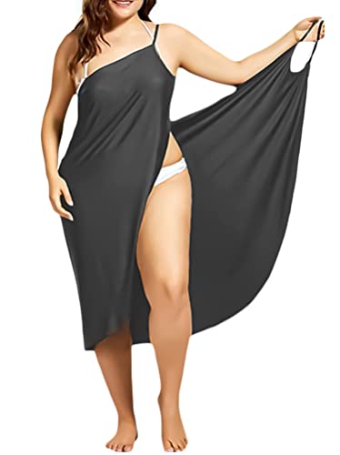 Minetom Damen V-Ausschnitt Lang Kleid Sommer Bikini Cover Up Wickelkleid Bademantel Handtuch Reise Spa Schwimmen Einfarbig Strandkleider B Grau XL von Minetom