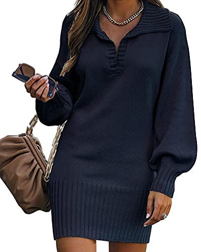 Minetom Damen V-Ausschnitt Strickkleid Langarm Pullover Stricken Pulli Lange Pullover Pulloverkleid Trägerlos Mini Kleid Sweatkleid A Blau L Minetom Damen V-Ausschnitt Strickkleid Langarm Pullover Stricken Pulli Lange Pullover Pulloverkleid Trägerlos Mini Kleid Sweatkleid A Blau L von Minetom