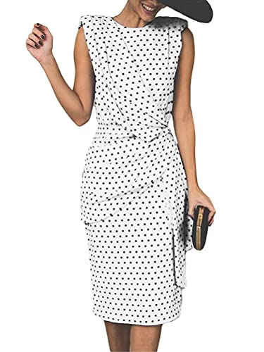 Minetom Damen Vintage Retro Punkte Kleider Business Kleider Abendkleid Etuikleid Knielang Party Dress Businesskleider C Weiß 38 von Minetom