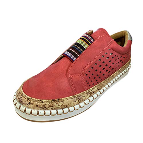 Minetom Damen Walkingschuhe Atmungsaktive Sportschuhe Sommer Slip On Hohl Jogging Fitness Flache Schuhe Freizeitschuhe Segeltuchschuhe Rot 39 EU von Minetom
