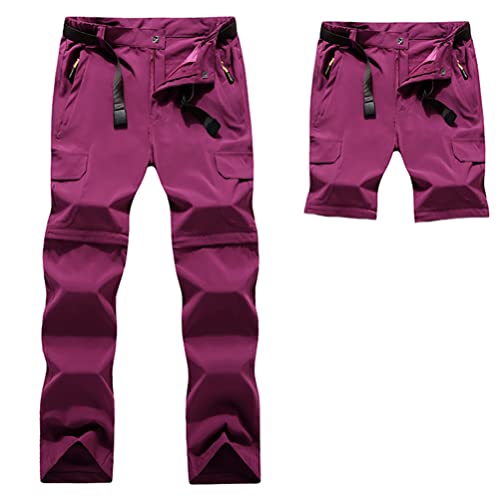 Minetom Damen Wanderhose Wasserdicht Trekkinghose Outdoorhose Schnell Trockend Leicht Camping Softshellhose Sommer Funktionshose Reißverschluss Abnehmbar Shorts B Rose XS von Minetom