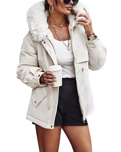 Minetom Damen Warm Wintermäntel Sherpa Fleece Parka Jacken Mit Kunstfellkragen Kapuze Frauen Oberbekleidung Outdoorjacke Steppjacke Steppmantel C Weiß XS Minetom Damen Warm Wintermäntel Sherpa Fleece Parka Jacken Mit Kunstfellkragen Kapuze Frauen Oberbekleidung Outdoorjacke Steppjacke Steppmantel C Weiß XS von Minetom