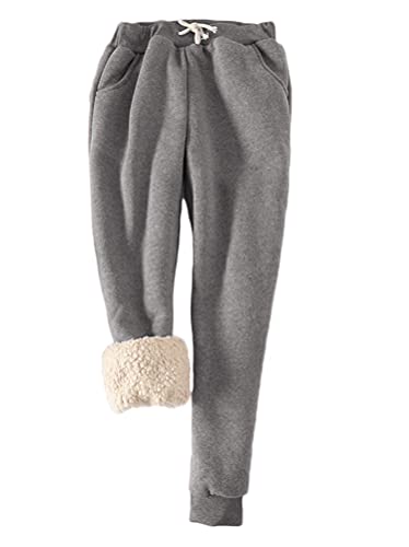 Minetom Damen Warme Gefüttert Jogginghose Kordelzug Sportlich Jogger Fleece Hosen Frauen Winter Stretch Sporthose Trainingshose mit Taschen C Grau L von Minetom