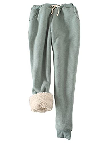 Minetom Damen Warme Gefüttert Jogginghose Kordelzug Sportlich Jogger Fleece Hosen Frauen Winter Stretch Sporthose Trainingshose mit Taschen C Grün M von Minetom