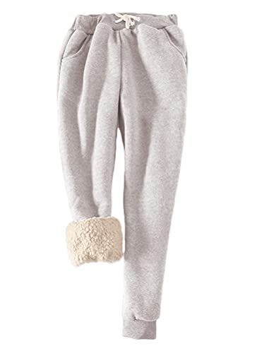 Minetom Damen Warme Gefüttert Jogginghose Kordelzug Sportlich Jogger Fleece Hosen Frauen Winter Stretch Sporthose Trainingshose mit Taschen C Hellgrau S von Minetom