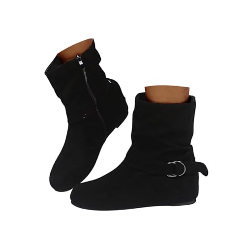 Minetom Damen Warme Winterschuhe Wildleder Retro Halbhoch Stiefeletten Einfarbig Runde Flache Stiefel Kurzstiefel Winterboots Reißverschluss Schlupfstiefel Damenschuhe A Schwarz 43 EU von Minetom