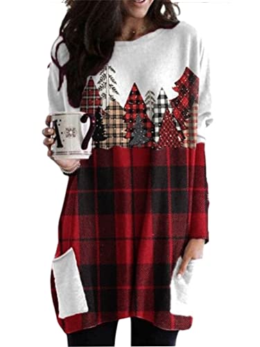 Minetom Damen Weihnachten Sweatshirt Winter Langarmshirt Weihnachtspullover Mit Komisch Gedruckt Outfit E2 Rot S von Minetom