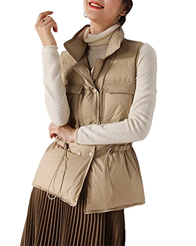 Minetom Damen Weste Herbst Winter Warm Mantel Mit Reißverschluss Taschen Outdoor Weste Winterweste Steppweste Ärmellos Jacke F Khaki 38 von Minetom