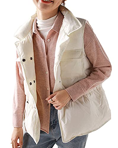Minetom Damen Weste Herbst Winter Warm Mantel Mit Reißverschluss Taschen Outdoor Weste Winterweste Steppweste Ärmellos Jacke F Weiß 34 von Minetom