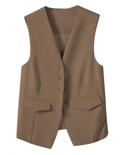 Minetom Damen Weste V-Ausschnitt Business Freizeit Anzugweste Tank Top Elegant Ärmellos Blazer Slim Fit Mantel Jacke mit Knöpfe A Khaki L Minetom Damen Weste V-Ausschnitt Business Freizeit Anzugweste Tank Top Elegant Ärmellos Blazer Slim Fit Mantel Jacke mit Knöpfe A Khaki L von Minetom