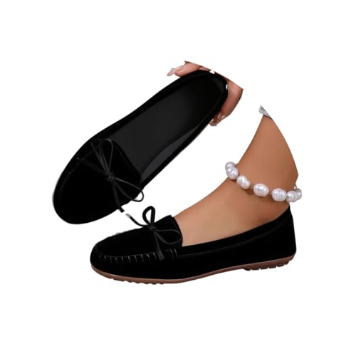 Minetom Damen Wildleder Mokassins Slip On Driver Loafers Weich Fliege Ballerinas Wandern Bequemschuhe A Schwarz 38 EU von Minetom
