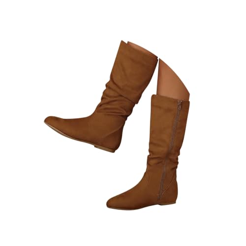 Minetom Damen Wildleder Stiefel Reißverschluss Winter Herbst Retro Boots Halbhohe Westernstiefel Übergangsstiefel A Braun 42 EU von Minetom