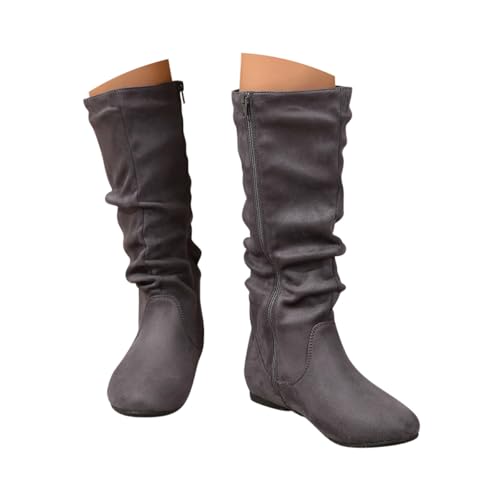Minetom Damen Wildleder Stiefel Reißverschluss Winter Herbst Retro Boots Halbhohe Westernstiefel Übergangsstiefel A Grau 40 EU von Minetom