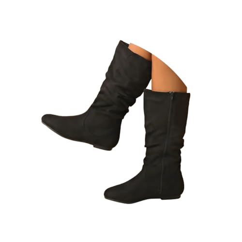 Minetom Damen Wildleder Stiefel Reißverschluss Winter Herbst Retro Boots Halbhohe Westernstiefel Übergangsstiefel A Schwarz 39 EU von Minetom