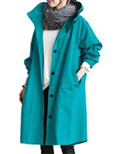 Minetom Damen Windbreaker Elegant Langarm Lange Jacke mit Kapuze Übergangsjacke Atmungsaktiv Parka Leichte Herbst Mantel Blau 4XL von Minetom